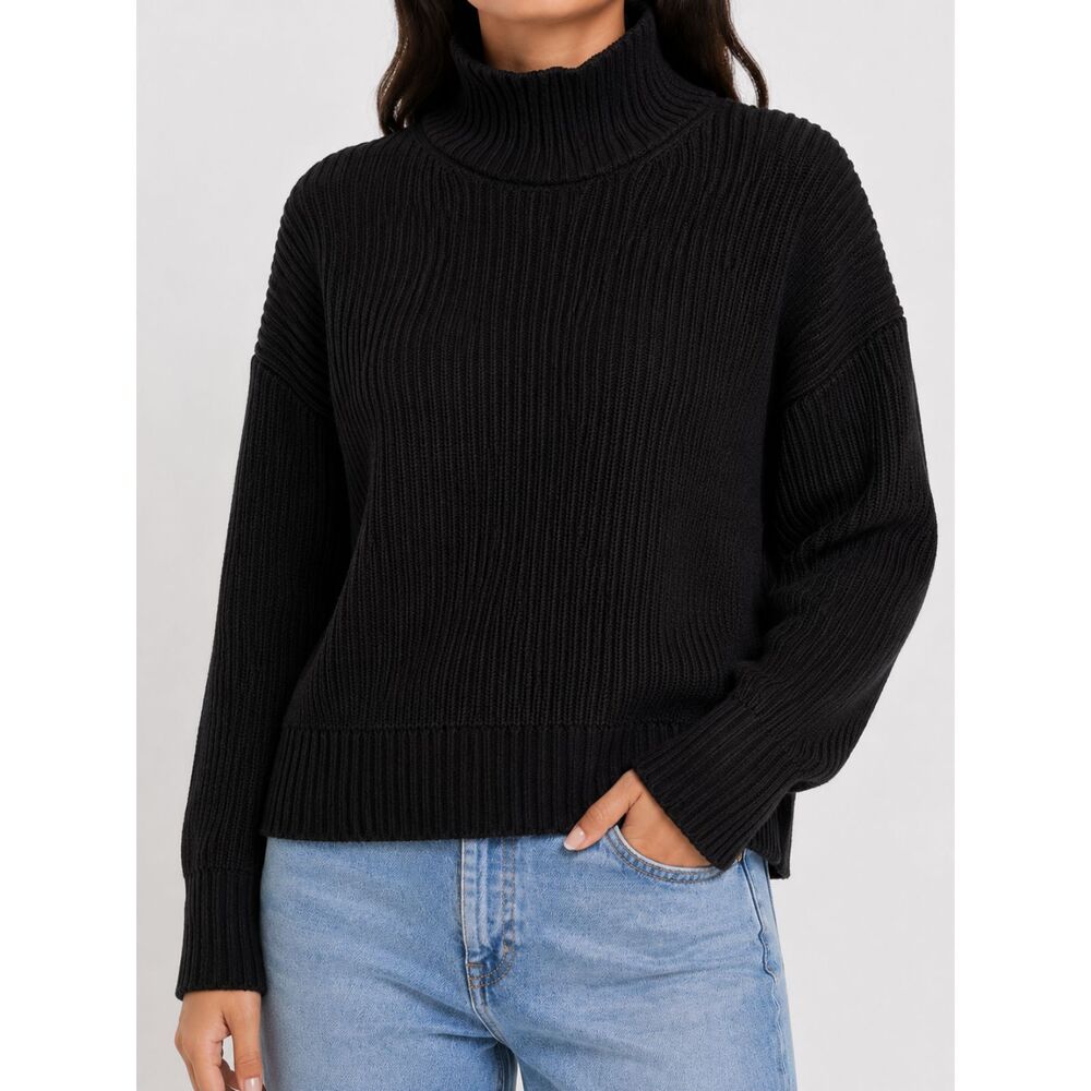 Everlane Black Organic Cotton Ribbed Turtleneck Sweater Women’s M Oversized